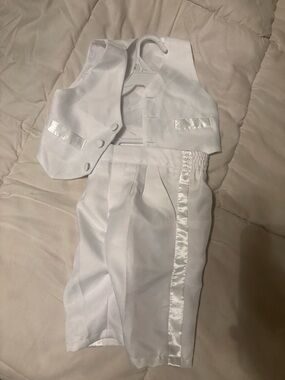 White Satin-Trim Baby Vest & Pants Set